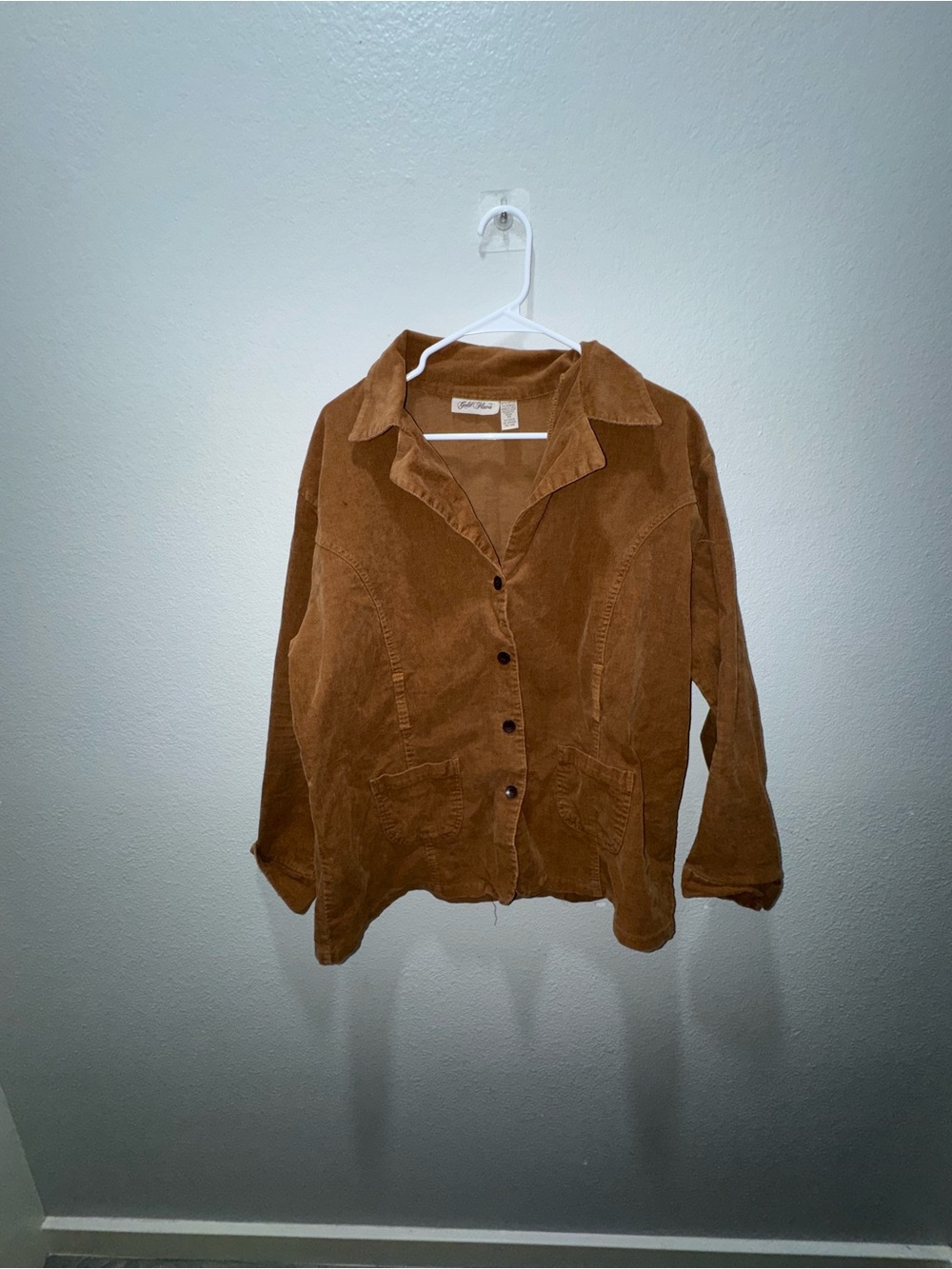 Relaxed Corduroy Button-Down Shirt Jacket in Brown